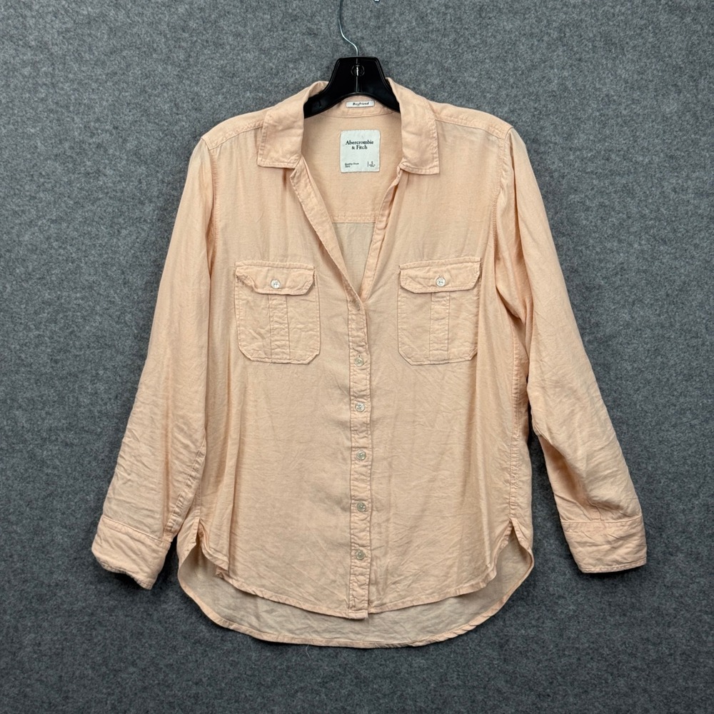 Abercrombie & Fitch Womens Peach Linen Blend Boyfriend Button Down Shirt Small
